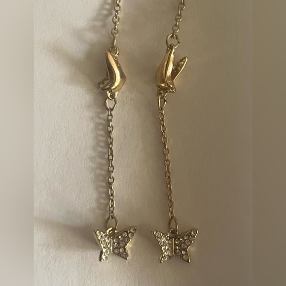 Gold 3 Inch Long Dangle Boho Butterfly Earrings With Crystal Gemstones~ New - Picture 4 of 8